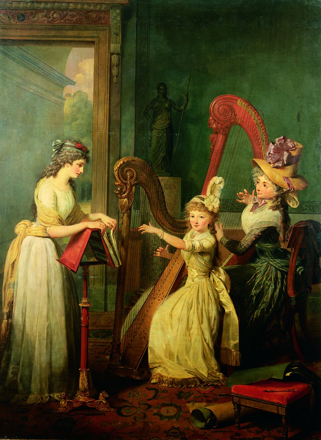 la Leçon de harpe, tableau de Jean-Baptiste Mauzaisse (XVIIIe siècle)