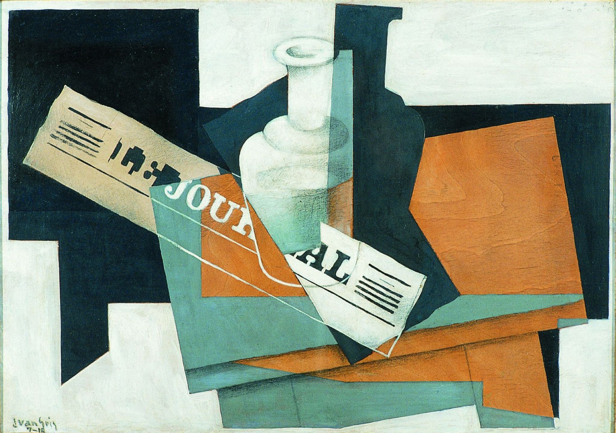 cubisme : Carafe et journal, tableau de Juan Gris (1916)