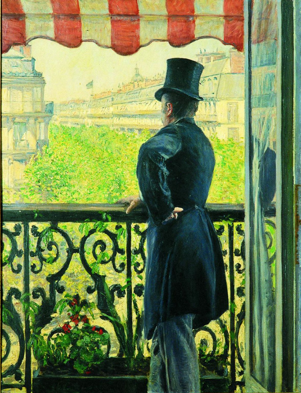 une redingote (Homme au balcon, boulevard Haussmann, tableau de G. Caillebotte, 1880)