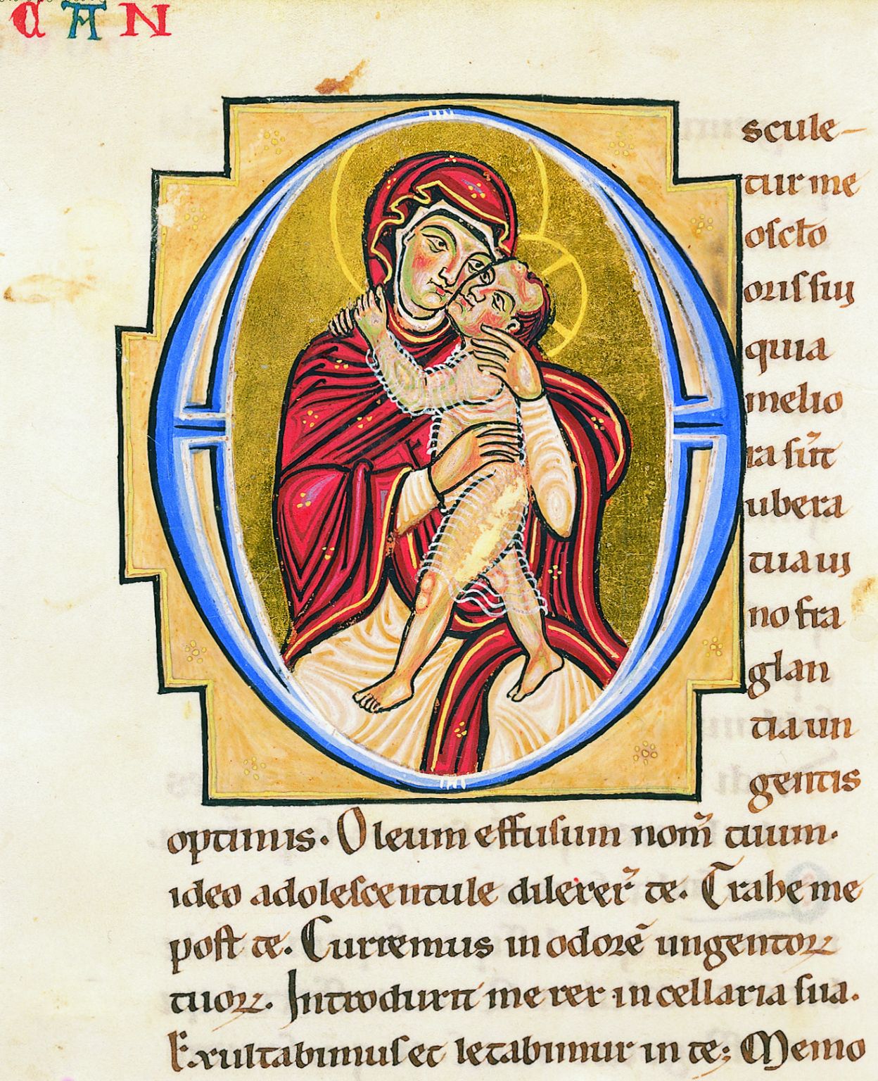 Vierge à l’Enfant, lettrine de la Bible de Lyon, fin du XIIe siècle