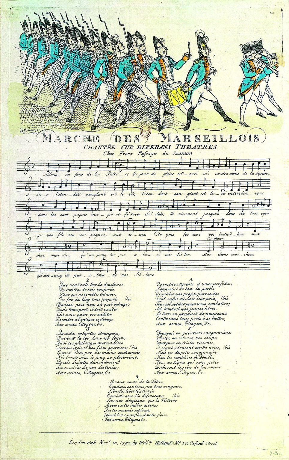 partition illustrée de la Marche des Marseillois (ou la Marseillaise)