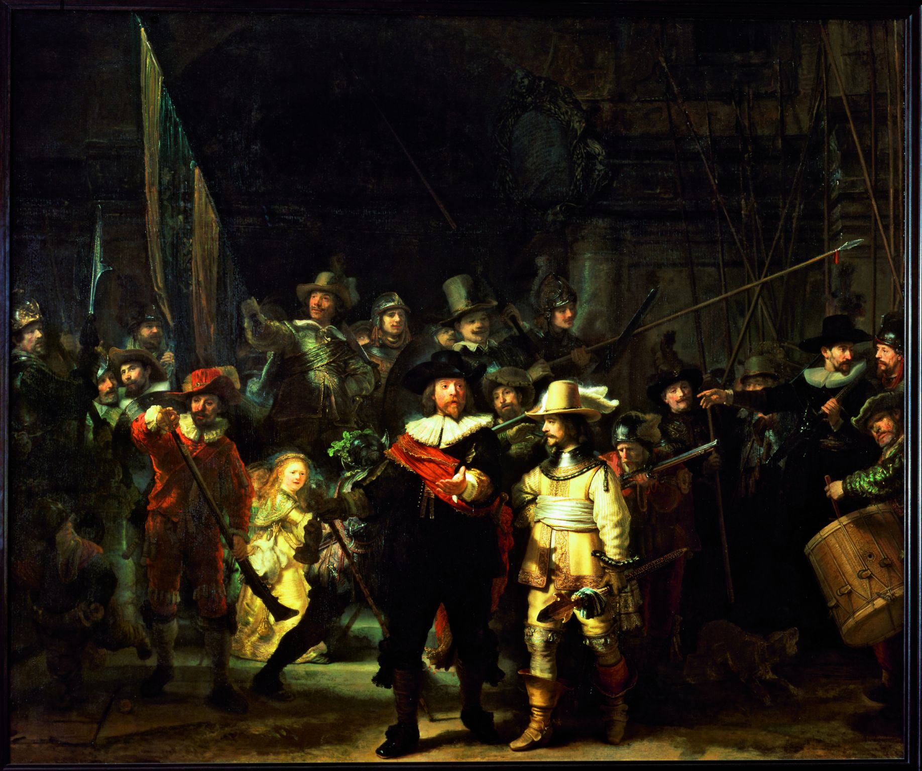 un exemple de clair-obscur en peinture (la Ronde de nuit, Rembrandt, 1642)