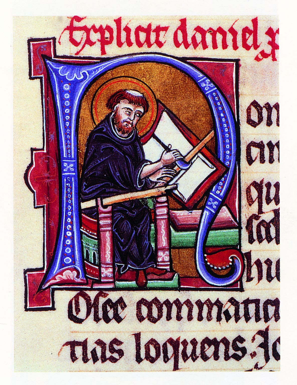 une enluminure représentant la confection d’un livre (manuscrit du XIIIe siècle)