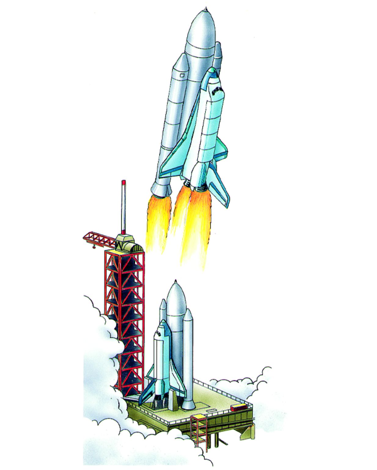 le décollage d’une fusée avec une navette spatiale