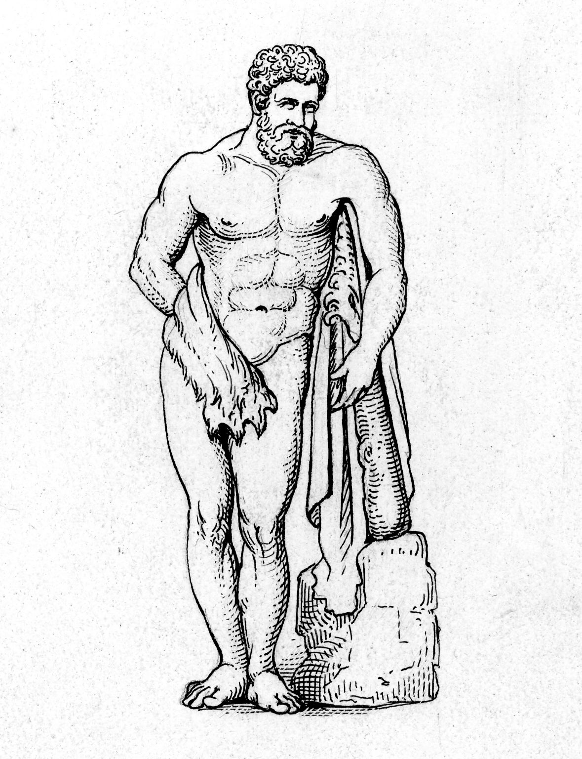 Héraclès, héros grec (identifié à Hercule par les Romains), représenté avec sa massue