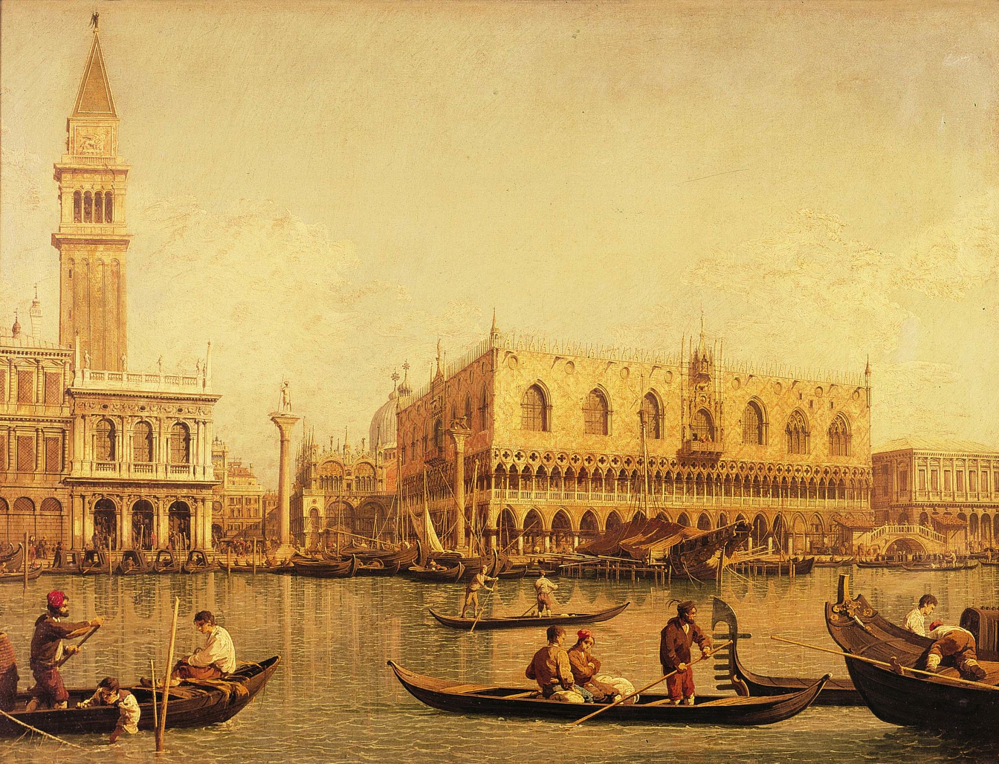 des gondoliers à Venise (tableau de Canaletto, XVIIIe siècle)