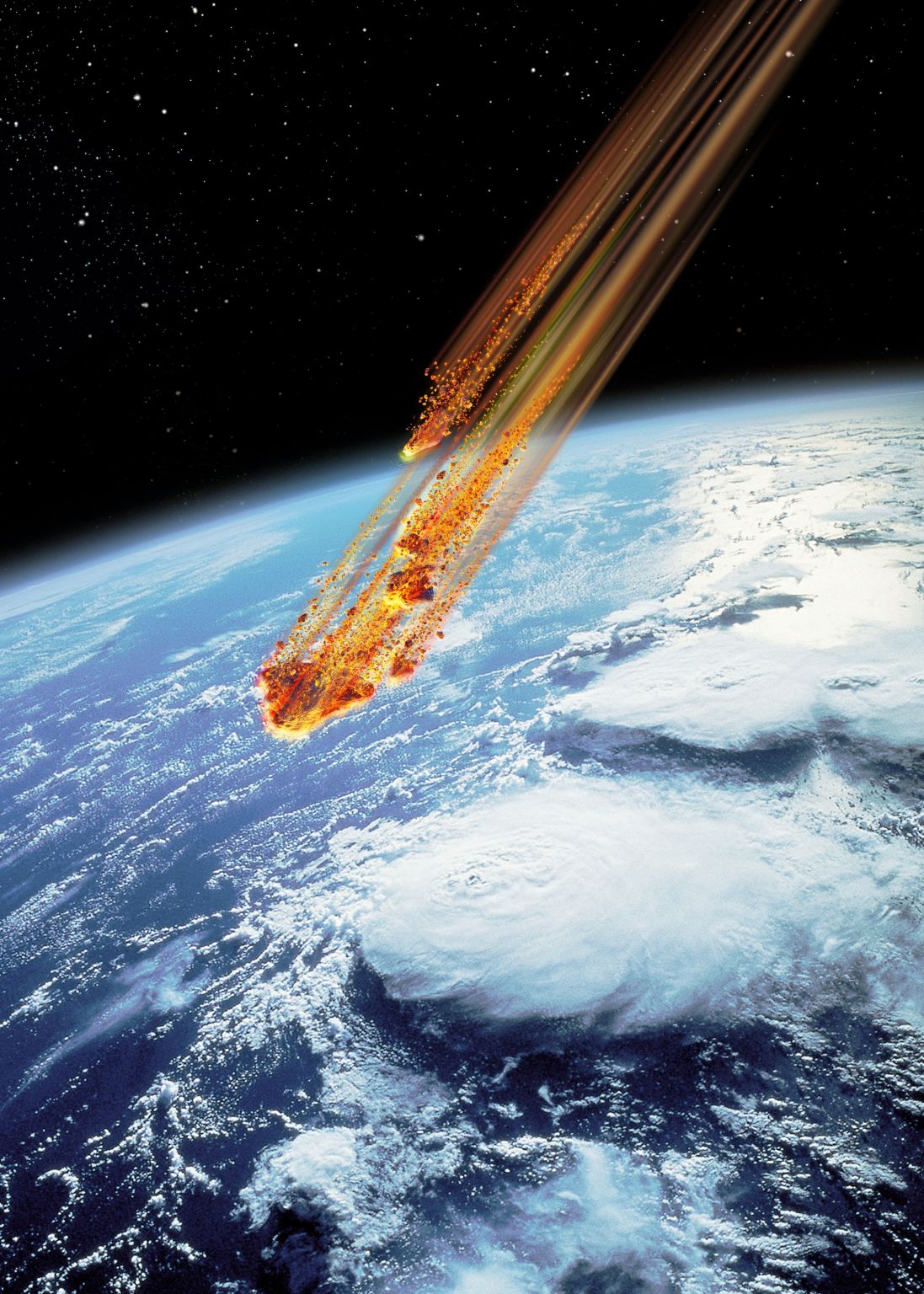 une météorite s’échauffant en entrant dans l’atmosphère terrestre (étoile filante)